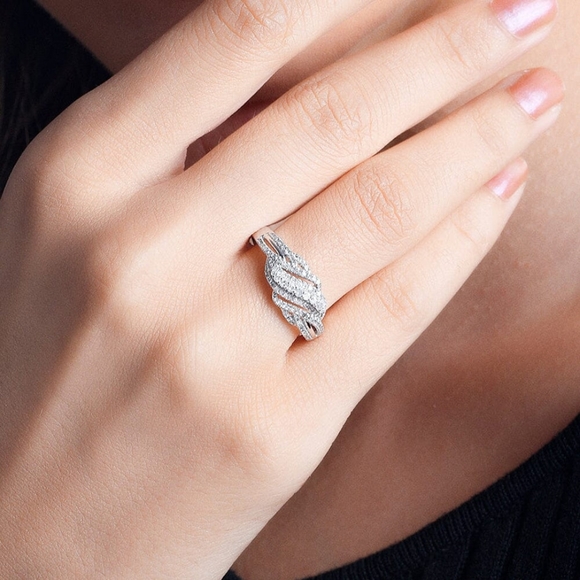 Diamond Cluster Sterling Silver Ring - Picture 6 of 7